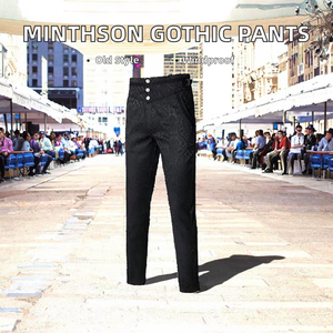 Pantalon de costume de cosplay victorien steampunk gothique pour homme, coupe droite, taille haute, braguette boutonnée, tissu Oxford, imperméable et respirant - Product Image 3
