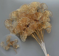 Décoration de mariage, centre de table, accessoires, feuilles de plantes de Ginkgo, feuilles artificielles dorées