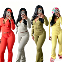 Ensemble de survêtement 2 pièces pour femme avec logo personnalisé, comprenant une veste à capuche et un pantalon de jogging à revers
