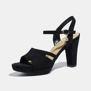 <span class=keywords><strong>Chaussures</strong></span> de mariage <span class=keywords><strong>noires</strong></span> <span class=keywords><strong>chic</strong></span> à double bride, bout ouvert, plateforme, talons carrés avec boucle ornée de cristaux, pour soirées romantiques, tenues d'été urbaines - Product Image 3