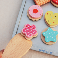 Ensemble de moules à biscuits au sucre en bois Faire semblant de biscuits et de plaque à pâtisserie Ensemble de cuisson de jouets en bois