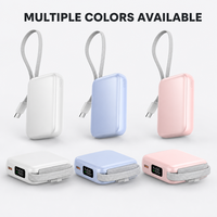 Batterie externe de poche 5000 mAh avec câble Type-C intégré, affichage LED numérique, charge rapide, logo personnalisé, cadeau d'entreprise