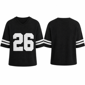 Pull en jersey tricoté rayé 100 % coton personnalisé pour homme, col en V oversize, streetwear, pour les jours de match, hiver - Product Image 5