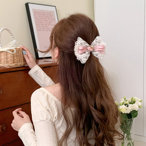 <b>Sweet</b> and gentle ribbon hair tie with bow, hair clip, spring clip, top clip, girly lace <b>flower</b> head accessory - Product Image 3
