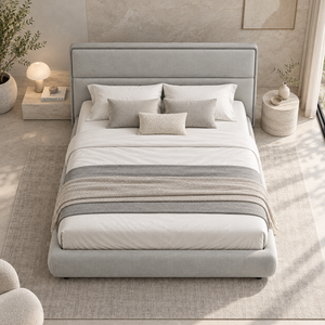 Lit en tissu et cuir, cadre en bois massif de bouleau russe, mousse haute densité, pieds en métal, lit king size 1,8 m pour chambre à coucher - Product Image 2