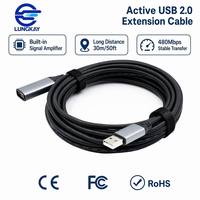 Câble d'extension USB 2.0 actif LUNG KAY, USB-A mâle vers femelle, amplificateur de signal, câble de données longue distance pour ordinateur, imprimante