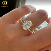 Bague de fiançailles en or massif 18 carats avec diamant moissanite taille ovale 2,00 ct D-VVS1 et sertissage à deux branches