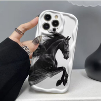Étui de protection en silicone TPU à bords ondulés avec motif cheval noir pour iPhone 11 12 13 14 15 16 17 Pro Max