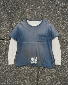 Chemise longue à col rond Stone Wash 100% coton pour homme, chemise longue personnalisée pour homme, effet délavé, haute qualité, style vieilli pour homme - Product Image 1