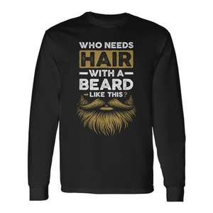 ¿Quién necesita cabello cuando tienes una barba como esta? Camiseta de manga larga para hombres calvos con barba. - Product Image 1
