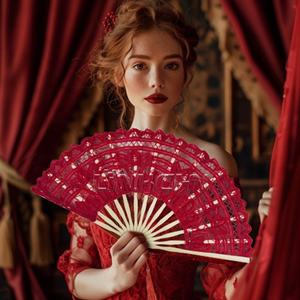 Éventails de luxe en dentelle pliante en bambou de 27cm pour la décoration de la mariée - Product Image 2