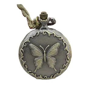 Винтажные карманные часы с бронзовой полой железной цепочкой, классические часы с изображением бабочки для путешествий, памятный подарок, карманные часы