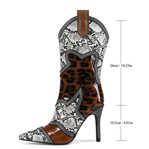 Botines de tacón alto con estampado de serpiente y patchwork de colores, talla grande 44 para mujer, con diamantes y cremallera lateral. - Product Image 6