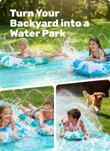 Toboggan aquatique double piste turquoise avec arroseur et 2 planches de surf pour enfants – Course en plein air dans le jardin - Product Image 5