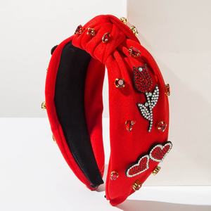 Bandeaux de la Saint-Valentin, bandeaux rouges pour la Saint-Valentin, bandeaux en strass, cœur d'amour, bandeaux noués ornés de bijoux - Product Image 3