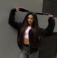 Nouvelle Arrivée - Sweat à Capuche Décontracté Sportif Color-Block pour Femme, Manches Longues, Fermeture Éclair, Capuche Oreilles de Lapin, Idéal Automne/Hiver