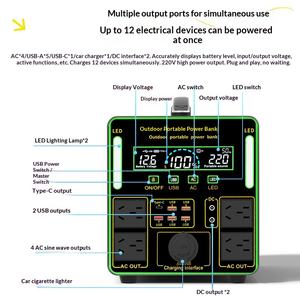 Alimentatore <span class=keywords><strong>Mobile</strong></span> LiFePO4 da Esterno 220V 600W/1008Wh Onda Sinusoidale Pura Grande Capacità per Campeggio, Auto e Accumulo Energetico - Product Image 2