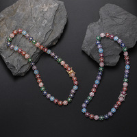 Prix de gros 925 Sterling Silver Tennis Chain 9mm Couleur Moissanite Fleur Bracelet Collier Ensemble VVS Diamant Coloré