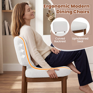 Chaises de salle à manger modernes en tissu bouclé, dossier incurvé ergonomique avec pieds en bois massif, chaises latérales rembourrées douces pour le salon - Product Image 2