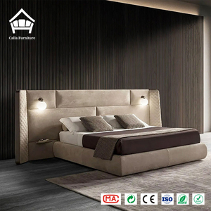 <span class=keywords><strong>Lit</strong></span> king-size contemporain <span class=keywords><strong>avec</strong></span> éclairage LED intégré, <span class=keywords><strong>lit</strong></span> plateforme moderne rembourré en cuir véritable pour suite d'hôtel de luxe - Product Image 2