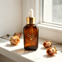 Benutzerdefiniertes Logo Goldprägung 30ml Bernsteinfarbene Quadratische Tropfflasche aus Glas Ätherisches Öl Serum Kosmetikverpackung mit Angepasster Box