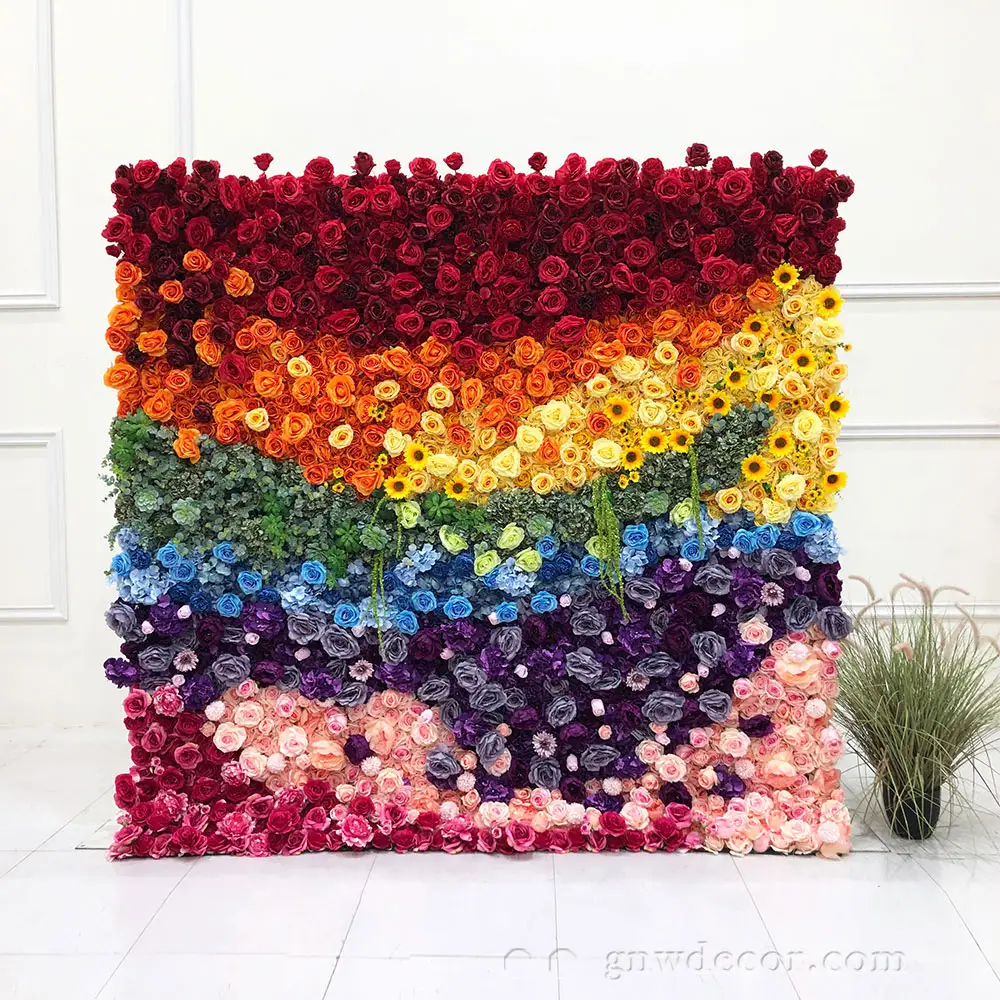 GNW Wholesale Floral Wall Luxury Wedding Flower Wall Decorative 3D Rolled Up Colorful Artificial Decorative Flowers And Plants