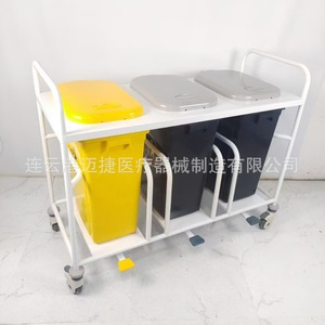 Chariot de collecte des déchets médicaux à 3 bacs en acier inoxydable, durable, pour usage hospitalier - Product Image 2