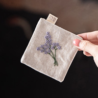 Nouveau dessous de verre carré en coton et lin brodé lilas, fait main, double face, absorbant, style chinois, pour la maison