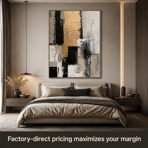 Grande Quadro Astratto Contemporaneo Beige Dipinto a Mano su Tela con Cornice per Arredamento Soggiorno Direttamente dalla Fabbrica - Product Image 2