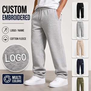 Custom Embroidered Logo Sweatpants Men Cotton Fleece Joggers Casual Loose Fit Drawstring Jogger <b>Pants</b> Streetwear OEM Wholesale - Product Image 1