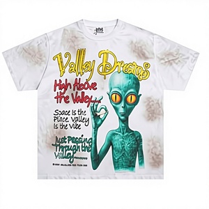 เสื้อยืดโอเวอร์ไซส์ทรงหลวมสำหรับผู้ชาย ผ้าฝ้ายทอ 100% หนานุ่ม พิมพ์ลายกราฟฟิตี ประดับเพชร กันขนร่วง - Product Image 3