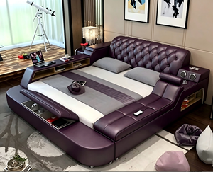 Muebles de Dormitorio de Lujo de China, Juego de <span class=keywords><strong>Cama</strong></span> Inteligente de Madera de Lujo, Camas Modernas Letto Matrimoniale, Muebles de Madera para Dormitorio - Product Image 1