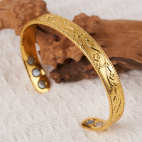 Pulsera Magnética con Anillo de Piedra Magnética, Estilo Vintage con Flores, Bañado en Cobre Rojo Antiguo, Joyería Unisex
