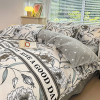 Parure de Lit Imprimée Florale et Végétale en Teinture Active Personnalisée, Tissu Polyester de Qualité Supérieure avec Jupe de Lit, Taies d'Oreiller et Housse de Couette