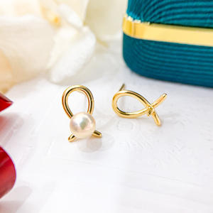 Boucles d'oreilles en argent S925 DIY avec perles en forme de croix et perles rondes de 3 à 6 mm, boucles d'oreilles à clous tendance 2019 - Product Image 3