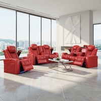 Luxuriöses Echtleder 3-2-1-Sitzer Verstellbares Elektrisches Relaxsofa mit LED-Beleuchtung für Wohnzimmer & Heimkino