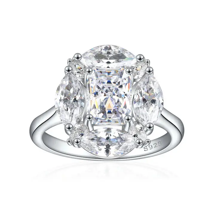 Prix de gros en vrac brillant pierre zircon cubique plaqué rhodium 925 anneaux de mariage de luxe en argent pour les femmes