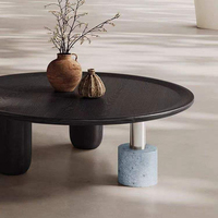 Table basse ronde minimaliste, style médiéval, design de luxe léger, table à thé artisanale effet pierre craquelée pour salon