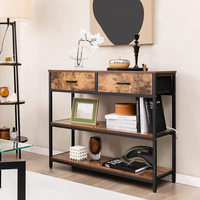 Étagère de présentation rustique marron 47 pouces à 3 niveaux avec base métallique écologique, table console avec 3 tiroirs de rangement pour salon, entrée, chambre, maison