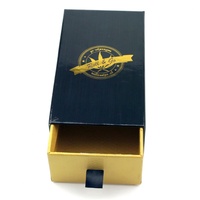 Boîte à bijoux en carton carrée de petite taille bleu foncé Crown Win avec tiroir coulissant, écologique, gaufrage, conception personnalisée, emballage