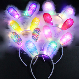 15 cm LED Light Flashing <strong>Easter</strong> Bunny Ears New Chinese Plush <strong>Headband</strong> for Party Decorations Sequin Material Christmas Graduation - Product Image 4