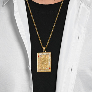 King&Queen yunnique hip-hop style full diamond playing card heart K pendant <b>titanium</b> steel pendant plated with 18K - Product Image 3