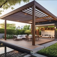 Pergola Bioclimatique Circulaire Noire 2,5m avec Écran en Bois et Éclairage LED pour Balcon Extérieur, Facile à Assembler
