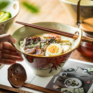 Tazón de ramen de cerámica profunda de estilo japonés con agujero <span class=keywords><strong>para</strong></span> palillos <span class=keywords><strong>para</strong></span> ensalada, sopa, Udon Pho - Product Image 4