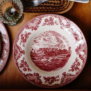 Piatto di <span class=keywords><strong>ceramica</strong></span> rosso reale rotondo artisti stoviglie set stoviglie stoviglie per uso domestico - Product Image 3
