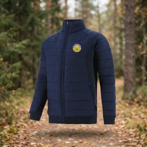 Veste bouffante à col montant pour hommes avec motif personnalisé hiver automne fermeture éclair avec toile unie produit fini - Product Image 2