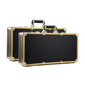 Aluminum Alloy Makeup Case Gold Large Professional Hairdressing <b>Tool</b> <b>Box</b> Storage Case With Combination <b>Lock</b> - Product Image 1