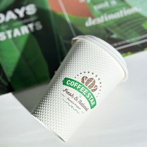 可爱设计标志尖头压花经济12盎司壁可堆肥热纸杯带盖 - Product Image 4