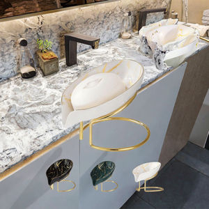 Porte-savon moderne en céramique et acier carbone, design feuille nordique, avec surface en acier inoxydable et égouttoir intégré pour salle de bain - Product Image 3