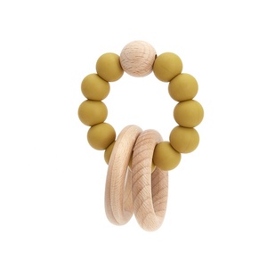 Bebé perlas de silicona dentición pulsera juguetes madera mordedor anillo - Product Image 4